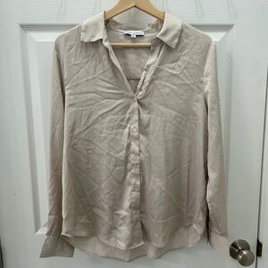 Silk Button-Front Blouse in Light Beige